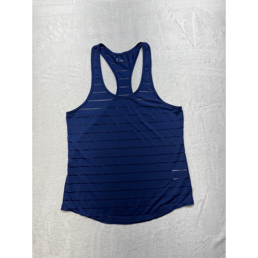 Zyia Active Womens Navy Blue Mesh Stripe Racerback Tank Top Size Small Yoga Gym